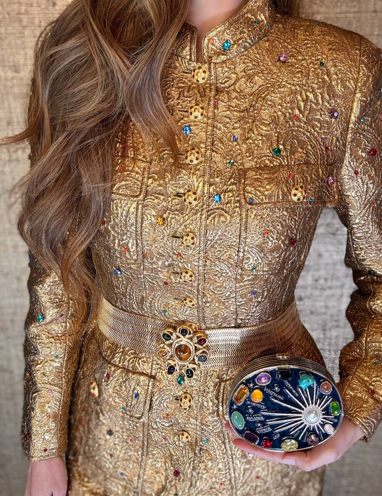 Chanel 1996 Runway gold Jacket with Colorful Gemstone and Glass Buttons