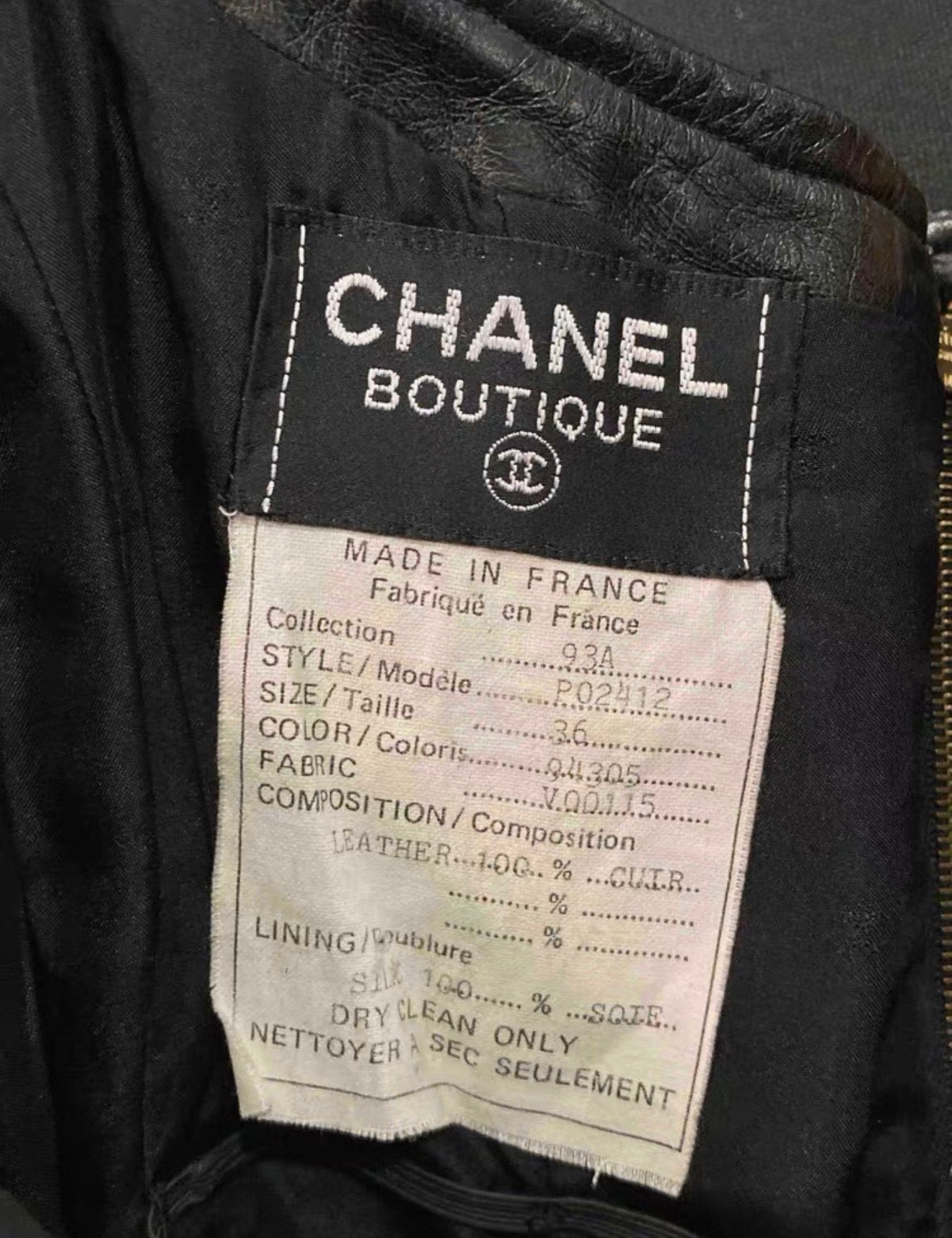 Rare Chanel 1993 Black Leather Dress with Gold Chain, FR36
