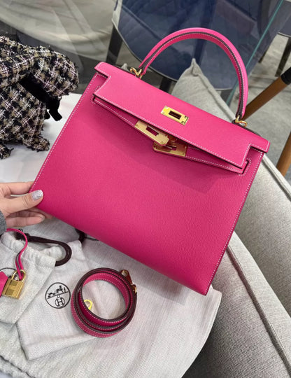 Hermes Kelly 28 Rose Extreme Pink Epsom Leather Gold Hardware