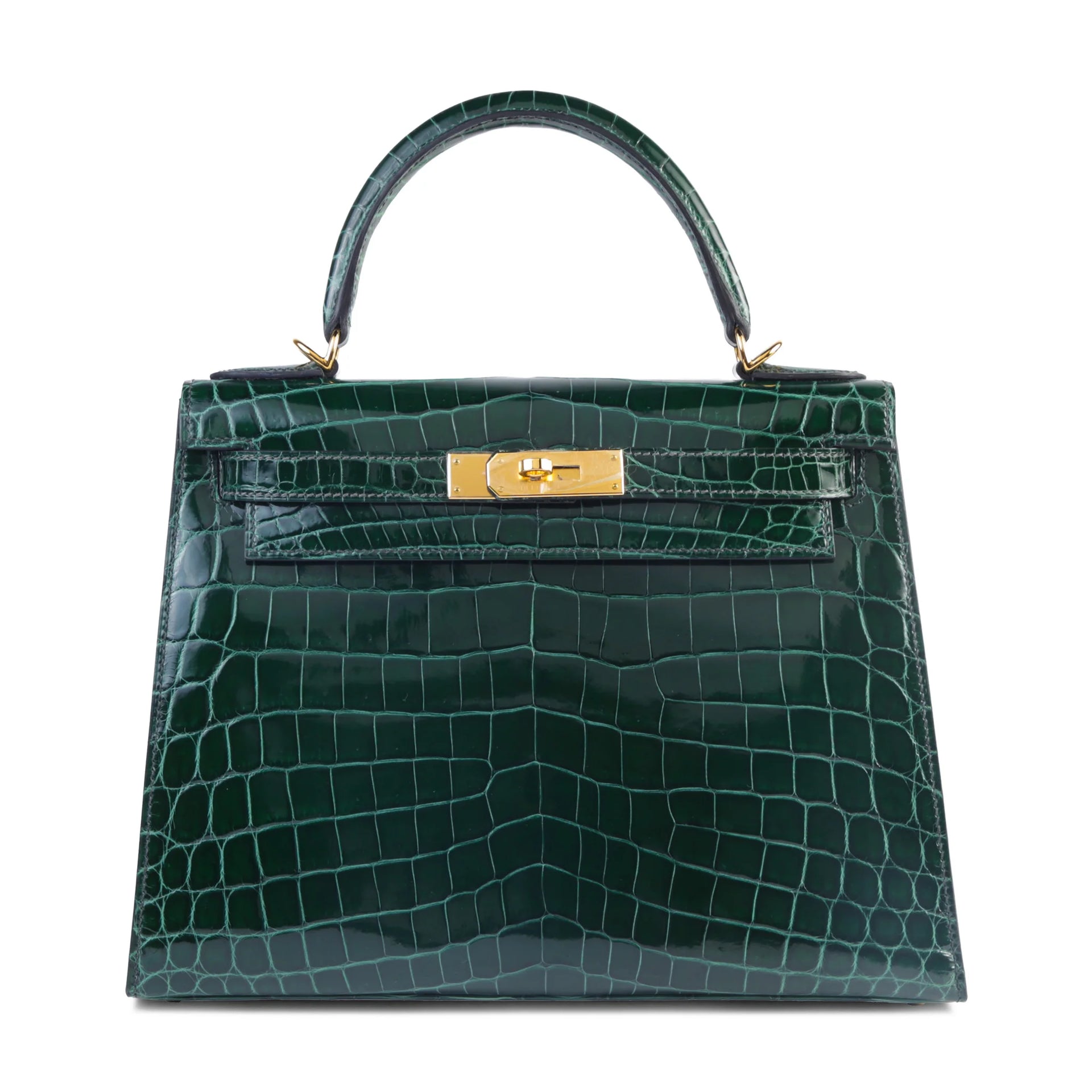 エルメス ケリー　H バングル ダークグリーン Hermes Kelly 28 Vert Fonce (67) Shiny Niloticus Crocodile Gold