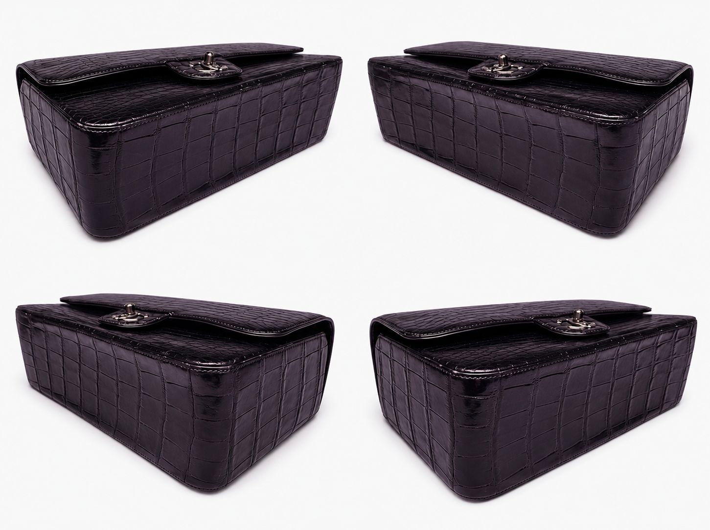 Rare**Chanel 2015 irisdent jumbo purple Crocodile flap bag