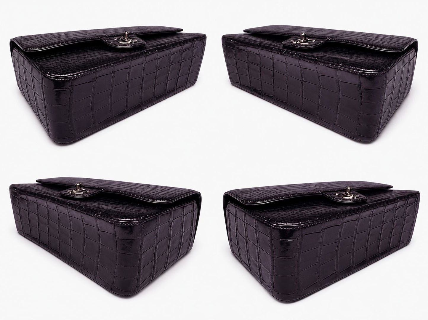 Rare**Chanel 2015 irisdent jumbo purple Crocodile flap bag
