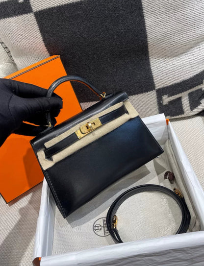 Hermes Mini Kelly 20 Black Box Gold Hardware