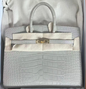 Hermes Birkin 25 Sellier Gris Perle Matte Alligator Gold hardware