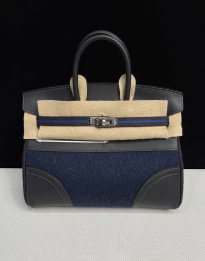 Hermès limited edition Birkin 25 Go Team Bleu Nuit and Caban Swift and Feutre with Palladium Hardware