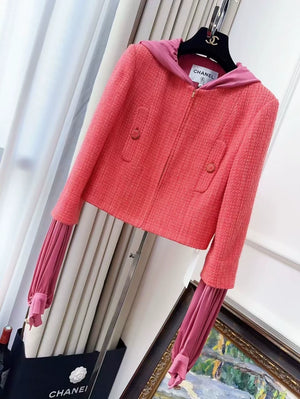Chanel 16k orange tweed patchwork hooded jacket