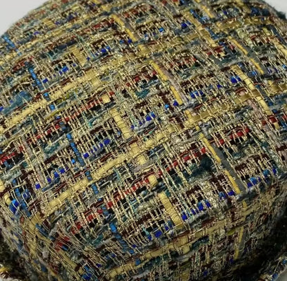 Chanel 19A Gold, Blue 
Gray Tweed Boater Hat