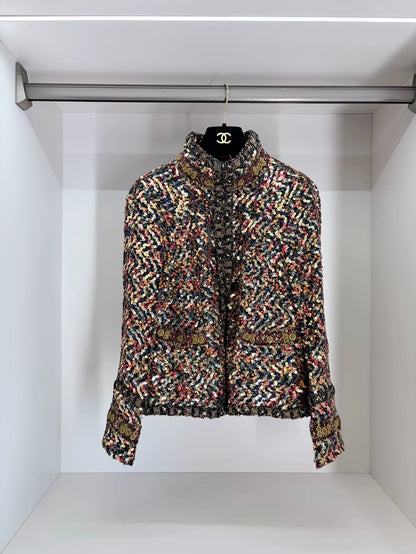 Chanel Byzantine Collection Heavy Gold Sequined Beaded Stand Collar Jacket