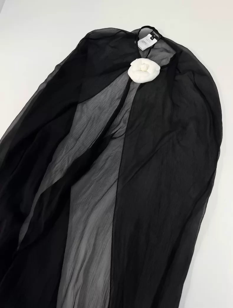 Chanel 23S Black Silk Long Cape
