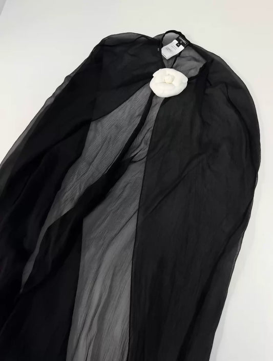 Chanel 23S Black Silk Long Cape