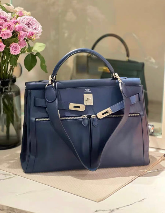 Hermes Kelly Lakis 40 Bag Blue Swift Leather Palladium Hardware