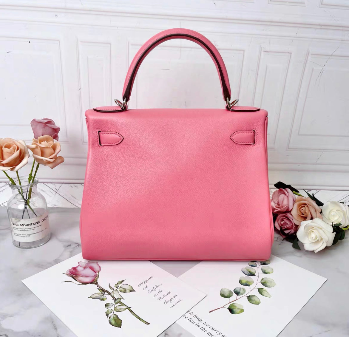 Hermes Rose Azalee Togo Leather Kelly 28 Tote Bag