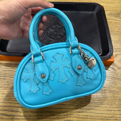 Chrome Hearts Cross Patch Bowling Bag Calfskin blue / Multicolour