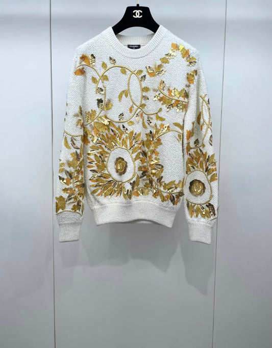 Chanel 18C Ecru/Gold pullover size 34