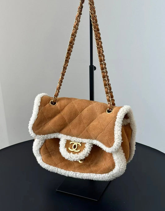 Chanel 18 Coco Neige Flap Bag Quilted Suede with Shearling Medium