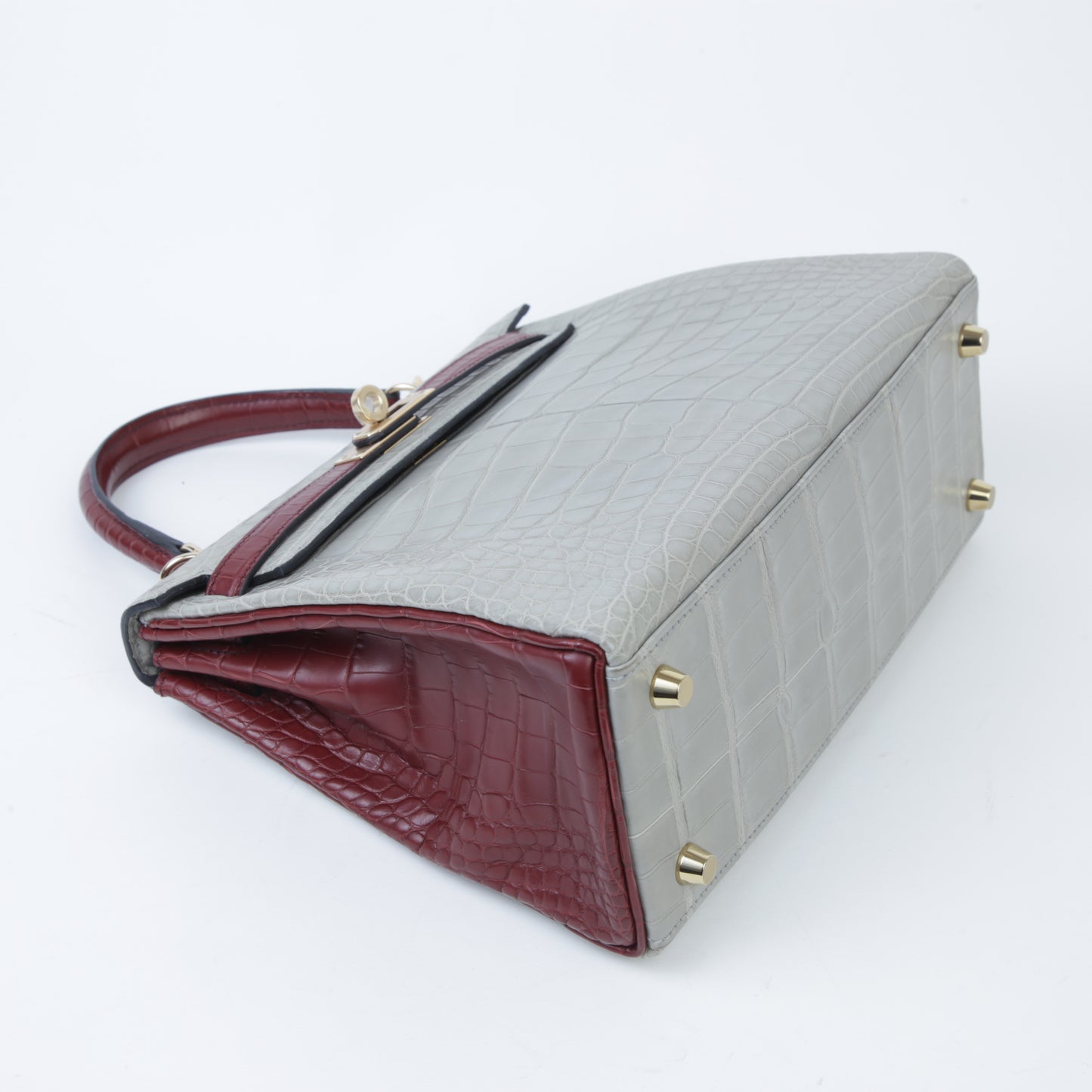 Hermes Kelly 25 Gris Perle Rouge H Matte Alligator Permabrass hardware