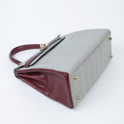 Hermes Kelly 25 Gris Perle Rouge H Matte Alligator Permabrass hardware