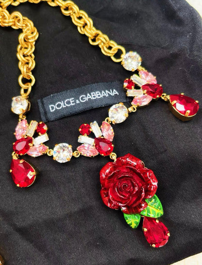 Dolce & Gabbana red rose gemstone necklace