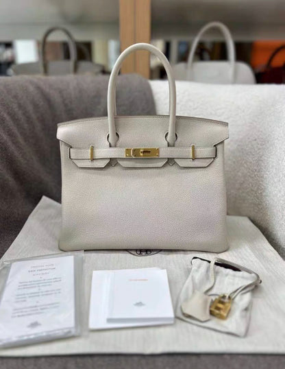 Hermes BIRKIN 30 Cream White Platinum Buckle TOGO leather