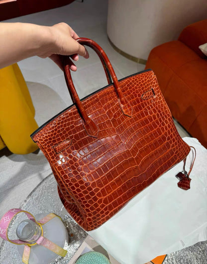 Hermes Birkin 35 Braise Lipstick Red Crocodile Palladium Hardware