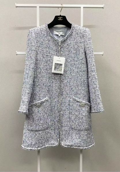 Chanel 19C Blue 
White tweed dress