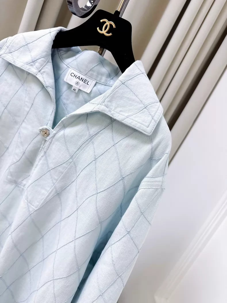 Chanel 26M light blue quilted denim top