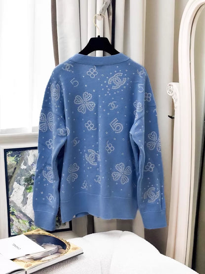 Chanel 23P blue cashmere knit cardigan