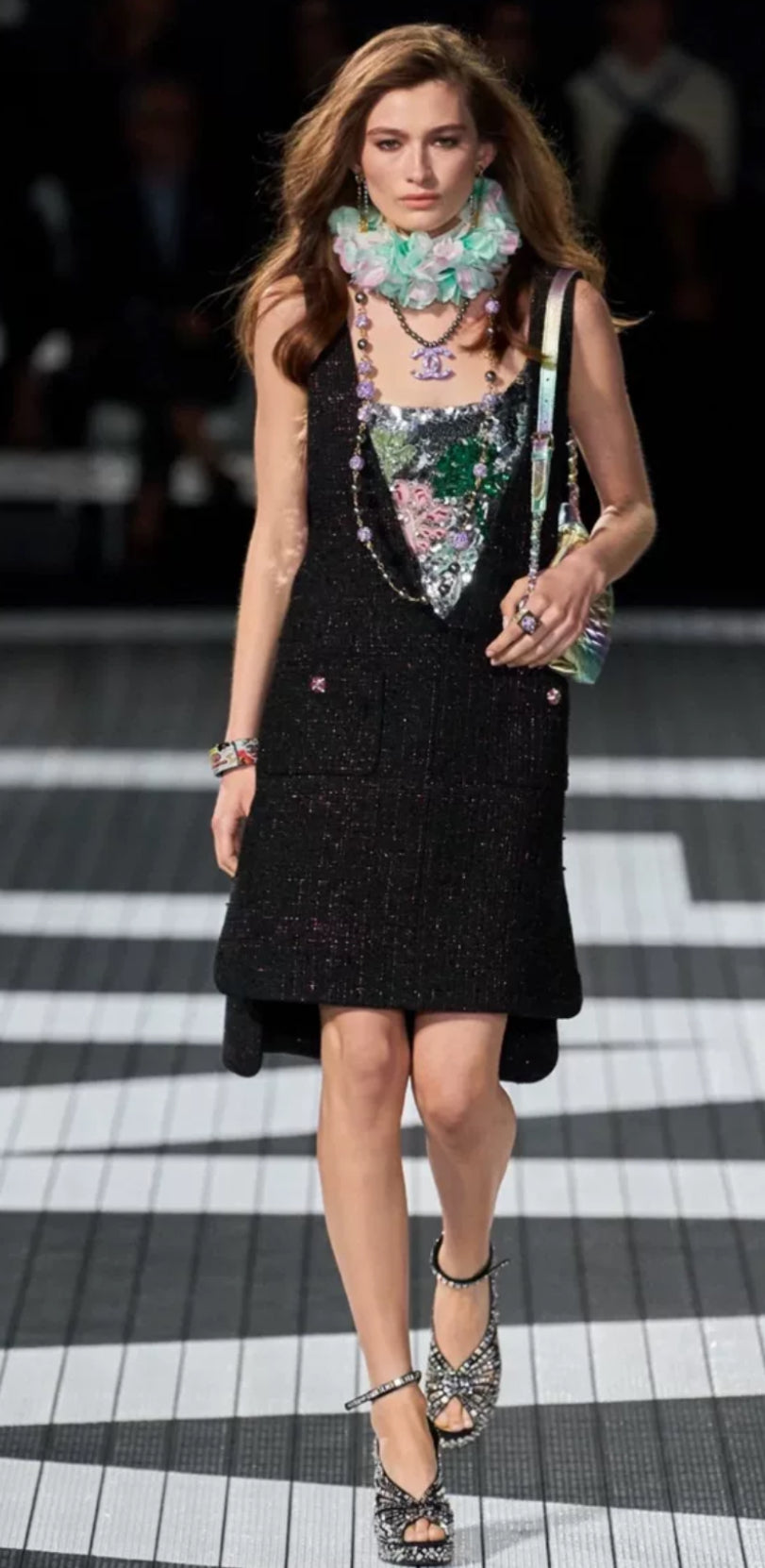 Chanel 24C Black & Pink Iridescent Tweed Dress