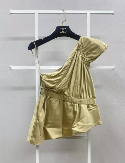 Chanel 18C Golden Beige Silk Jersey Top