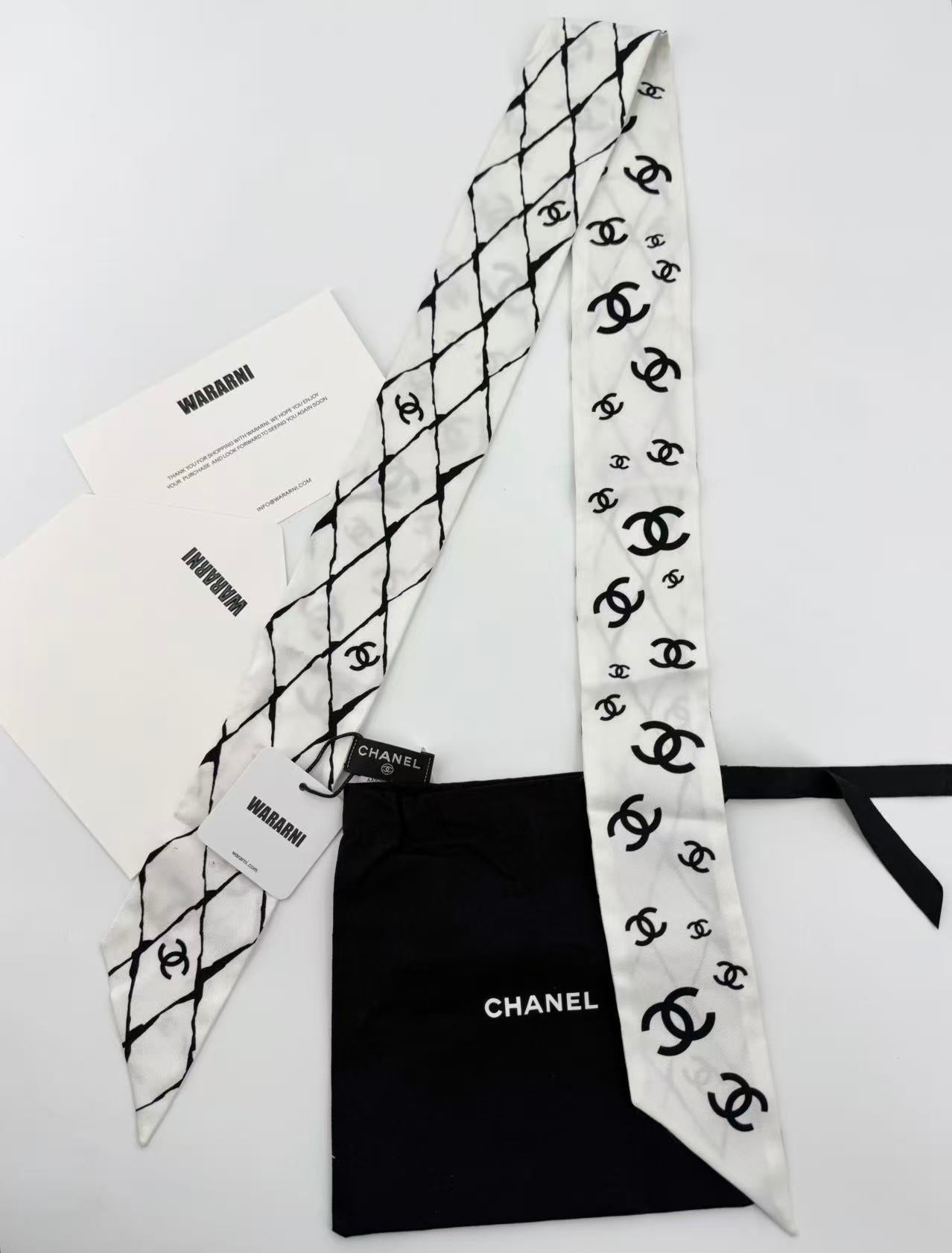 Chanel 23s Twilly Black and White Check Double C Scarf