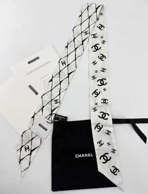 Chanel 23s Twilly Black and White Check Double C Scarf