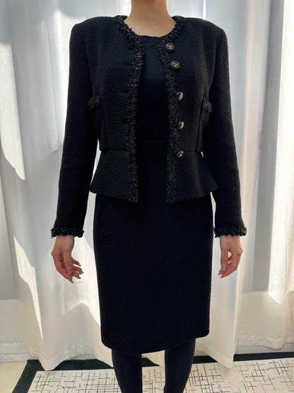 Chanel 90s black tweed Jacket and dress Wararni.com Chanel 90s black tweed Jacket and dress Wararni.com