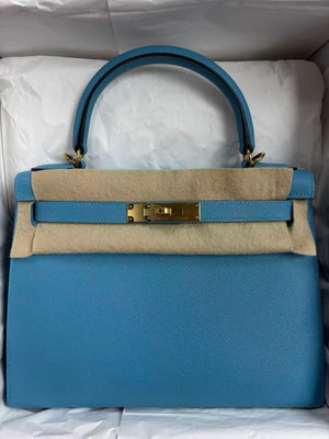 Hermes Kelly 28 Bleu du Nord Epsom Gold Harwdare