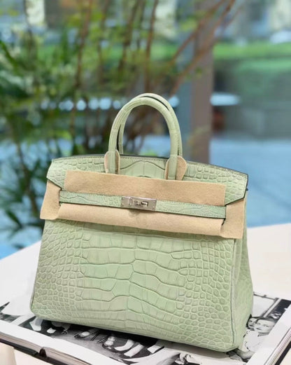 Hermès Birkin 25 6U Vert d'eau Crocodile Leather Palladium Hardware