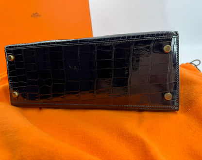 Hermes kelly 28 black shiny crocodile leather Gold hardware