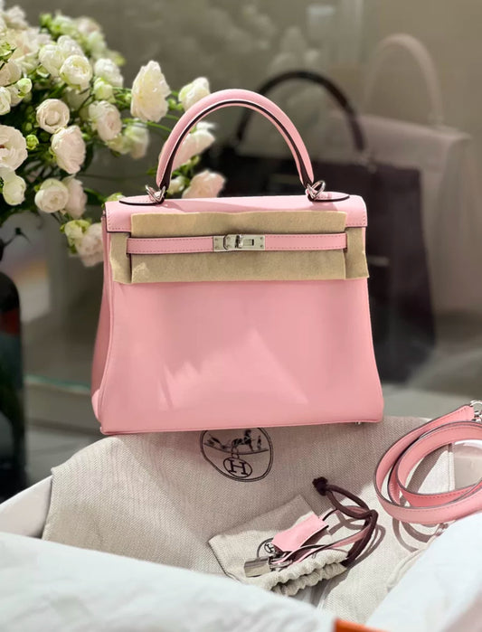 Hermès Kelly 25 Rose Sakura Swift Palladium Hardware