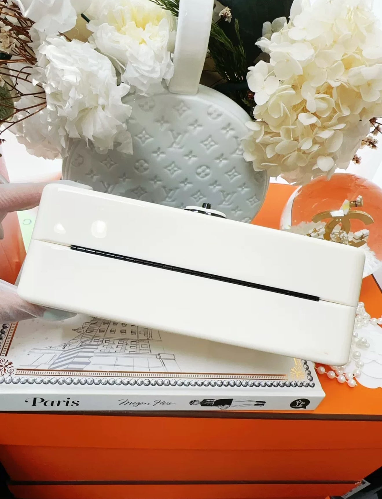 Chanel 21S Black & Ecru CF Acrylic evening clutch Bag Minaudière