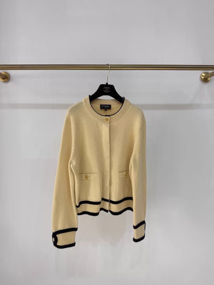 Chanel 26s beige black knit cardigan