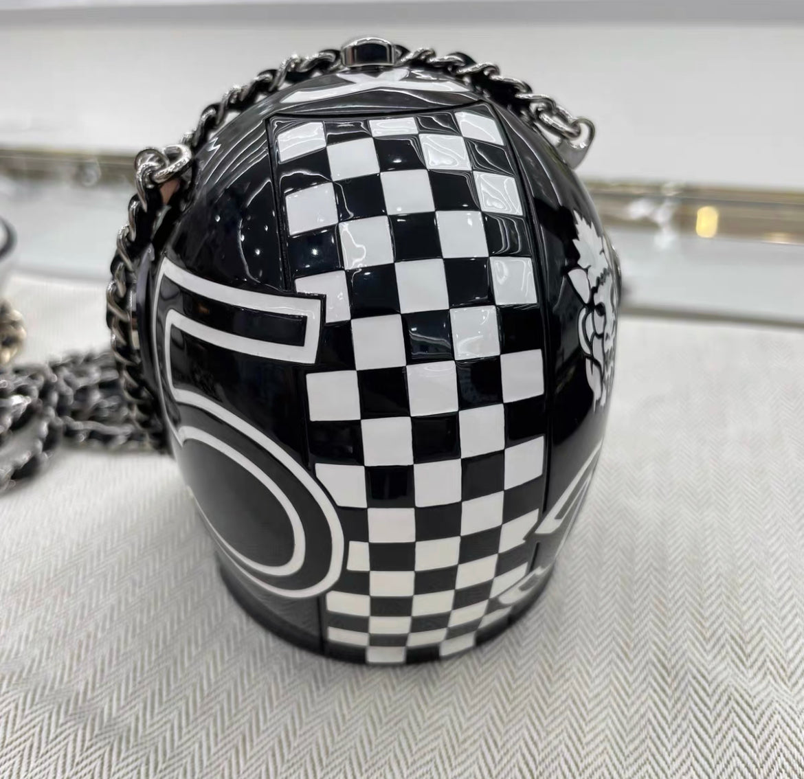 CHANEL 23C Helmet Bag Minauderie Chain Bag Black / White Resin