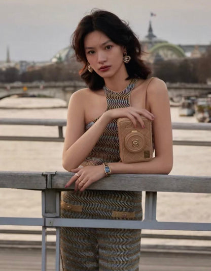 Chanel 24S Iridescent Gold and Silver Knit Jumpsuit