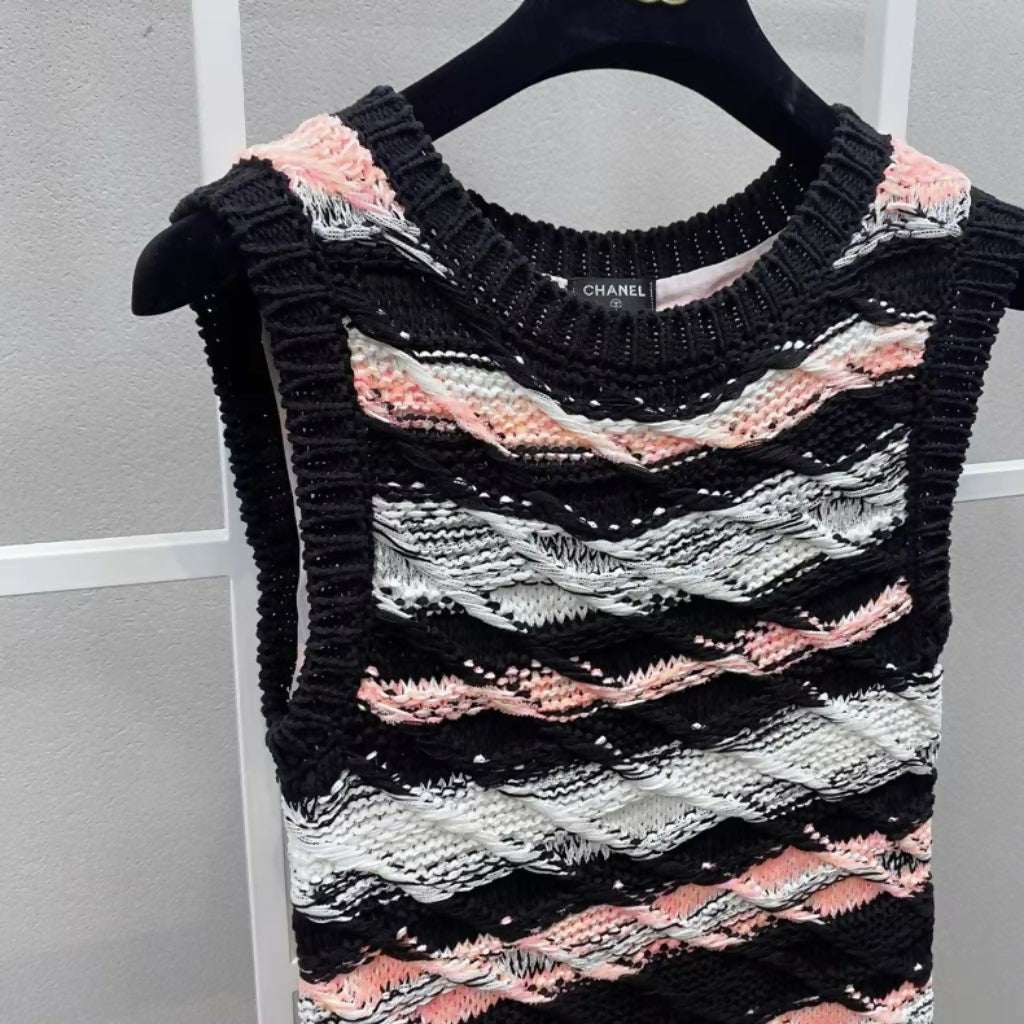 Chanel Striped Knitted Black and Pink dress  Wararni.com