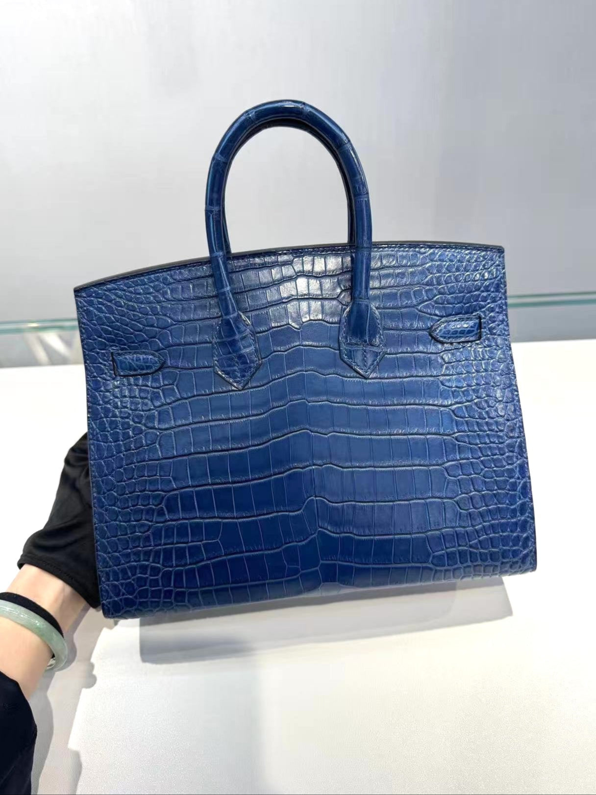 HERMÈS Birkin 25 Sellier Aizome Matte Crocodile Palladium hardware