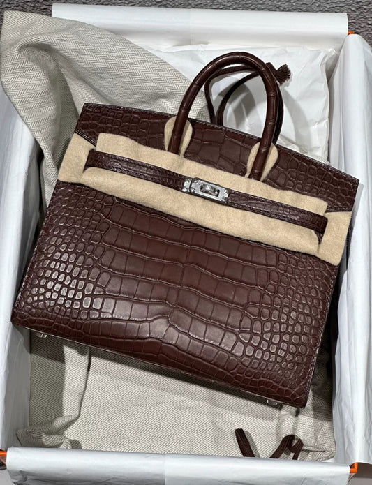 Hermes Birkin 20 Havana Matte Crocodile Leather Palladium Hardware