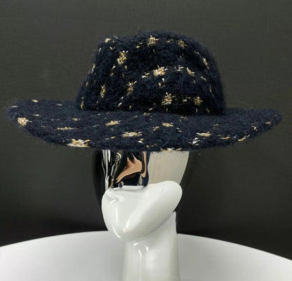 Chanel 19K Black 
Gold Wool tweed Fedora Hat