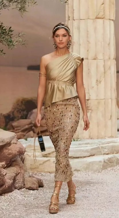 Chanel 18C Golden Beige Silk Jersey Top