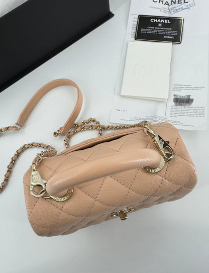 Chanel peach grained leather mini coco handle with light gold hardware