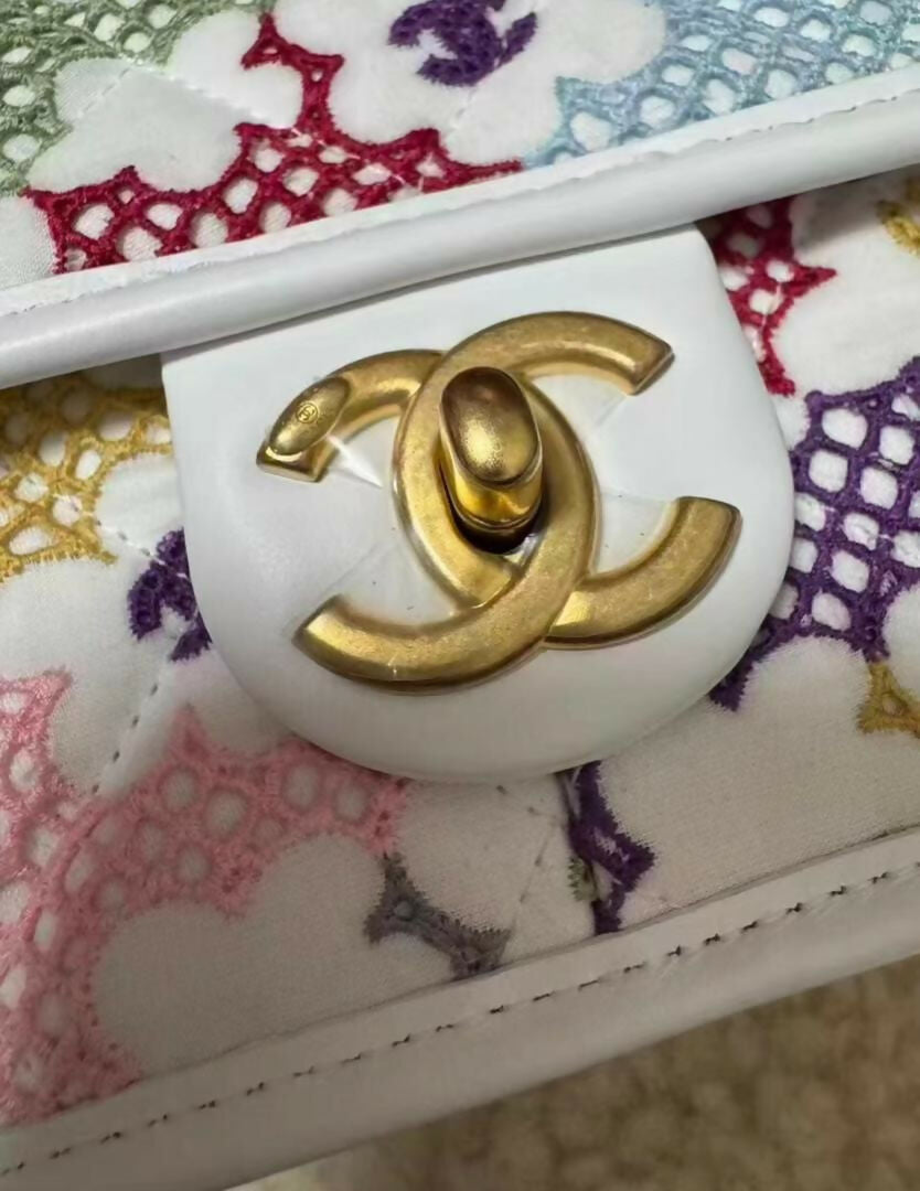 Chanel Spring 2024 White & Multicolor Floral Embroidered Classic