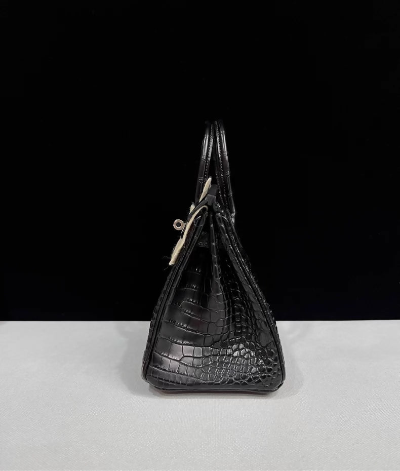 Hermes Birkin 25 black matte crocodile leather brushed palladium hardware