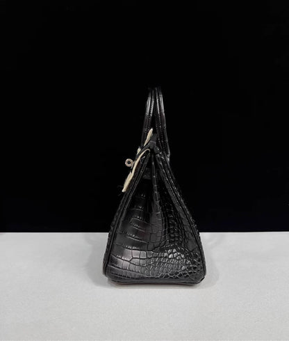 Hermes Birkin 25 black matte crocodile leather brushed palladium hardware