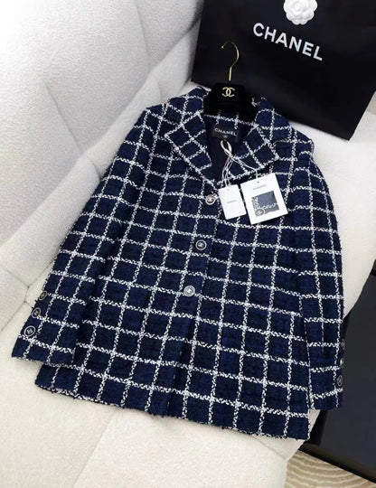 Chanel 24P Blue and White Tweed Jacket size 36